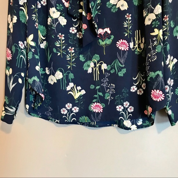 LOFT | Women's Valley Floral Bow Blouse | Navy - Picture 7 of 11